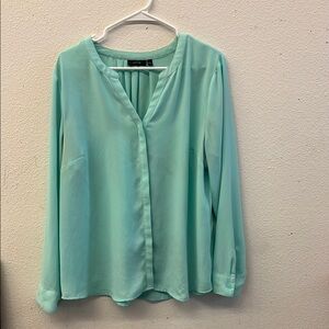 Apt. 9 Green Relaxed Blouse with Mandarin Collar